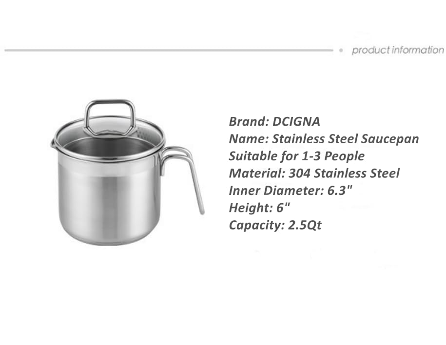 Stainless Steel Saucepan With Glass Lid, Sauce Pan, 2.5 Quart Cooking Pot, Perfect For Boiling Milk, Sauce, Gravies, Pasta, Noodles - size: 2.5 Quarts