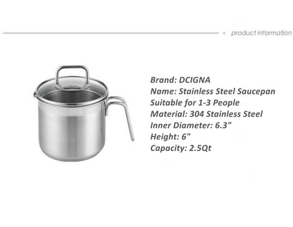 Stainless Steel Saucepan With Glass Lid, Sauce Pan, 2.5 Quart Cooking Pot, Perfect For Boiling Milk, Sauce, Gravies, Pasta, Noodles - size: 2.5 Quarts
