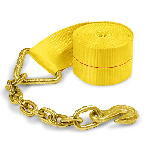 Two 4-in. X 30-Ft. Heavy-Duty Winch Straps with Chain End and Grab Hook, 16,200 Lbs. Break Strength | Chain TieDowns By DC Cargo Mall - size: 2-pack, style: Grab Hook