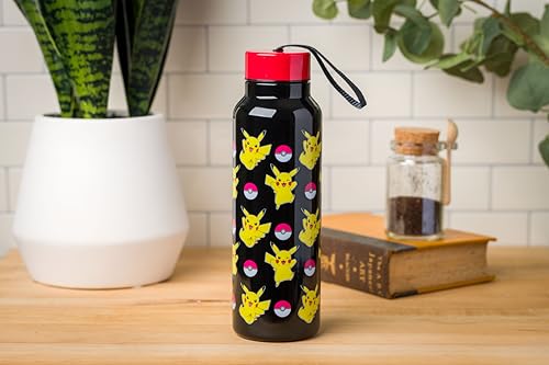 Silver Buffalo Pokemon Ball and Pikachu Stainless Steel Water Bottle with Strap, 27 Ounces - color: Pokemon: Pikachu, size: 27 Ounces