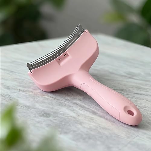 Pink Large Dog Shedding Brush, Tight V-Tooth Pet Brush with Ergonomic Design Comfort Grip, Professional Dogs Deshedding Tool for Tiny Breeds and Cats - color: Pink, size: Large