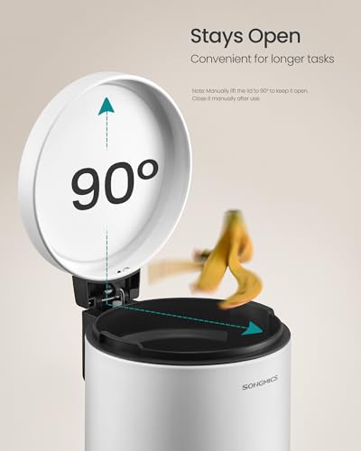 SONGMICS Bathroom Trash Can, Soft-Close, 1.6 Gallon (6 L), Stainless Steel - color: Cloud White