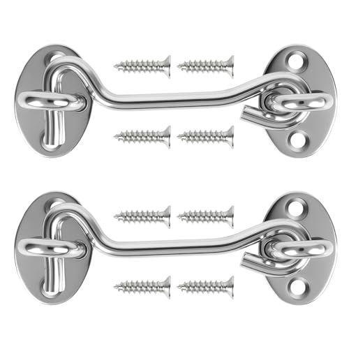 4" Silver Stainless Steel Gate Latch, Barn Door Lock with Screws, Privacy Hook for Inside Door, Fence, Window, 2 PCS - color: Sliver, size: 4"-2PCS