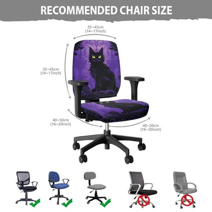 Black Cat Halloween Office Chair Cover Stretch Removable and Washable Computer Chair Back and Cushion Seat Cover Easy to Install Swivel Chair Cover for Office or Home - color: Black Cat