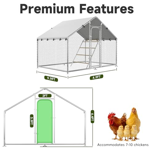 5x9.8 FT Large Metal Chicken Coop, Walk-in Poultry Run Pen | Waterproof Cover, Reinforced Metal Structure, Walk-in Chicken Run, Outdoor Poultry Cage for Ducks Hens Rabbits - size: 59.8"L x 118.0"W x 78.0"H