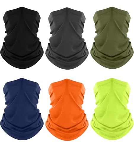 Fuinloth Neck Gaiter, 6 Pack Cooling UV Protection Bandana Face Mask Gator - color: Black+gray+green+navy+orange+neonyellow