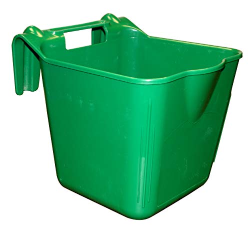 Double-Tuf® Hook-n-Feed Feeder | Hook Over Fence Feeder Bucket | Easy Pour Lip | Hanging Livestock Bucket | 14 Quart