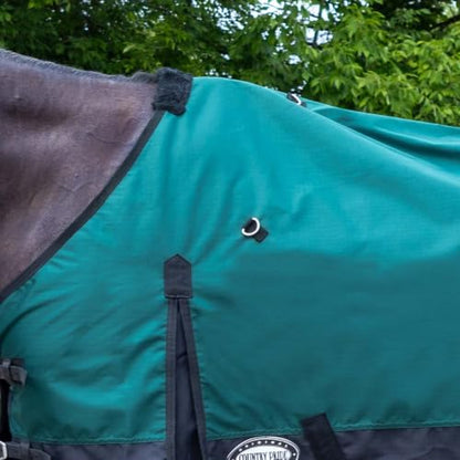 Country Pride Cascade Rainsheet for Horses, Waterproof 600D Turnout, Adjustable Double Buckle Front, Bias Surcingle, Removable Elastic Leg Straps, Shoulder Gussets, Tail Cover, Hunter Green/Black (76) - size: 76