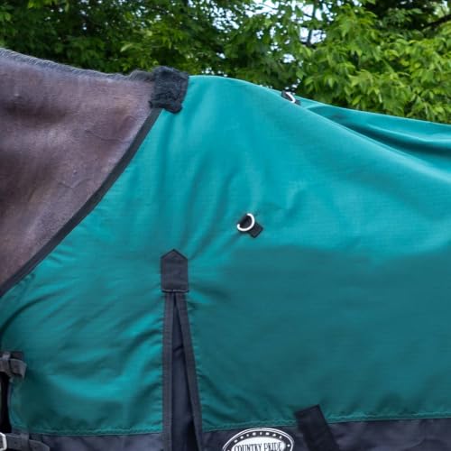 Country Pride Cascade Rainsheet for Horses, Waterproof 600D Turnout, Adjustable Double Buckle Front, Bias Surcingle, Removable Elastic Leg Straps, Shoulder Gussets, Tail Cover, Hunter Green/Black (80) - size: 80