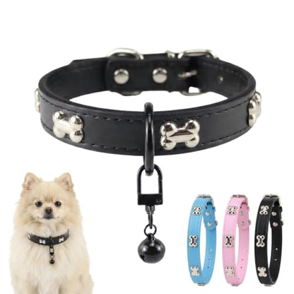 Adjustable PU Leather Dog Collar with Color Matched Bell,Black XL - color: black, size: 13.5-18 Inch