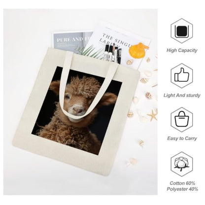 Canvas Tote Bag for Women Men Gift Reusable Aesthetic Shopping Bag | Sheep Brown Wool Tote Bags Sturdy Durable Shoulder Bags Grocery Bags for Christmas Library Birthday gifts