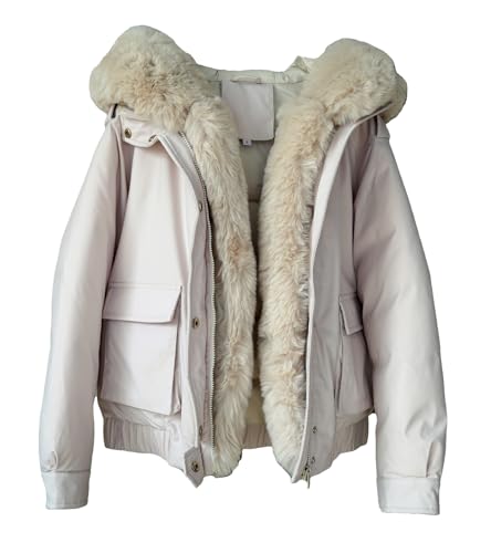 Winter Coats for Women Thickened Puffer Jacket with Detachable Fur Hood Winter Warm Parka Puffer Coat - color: Beige, size: Medium