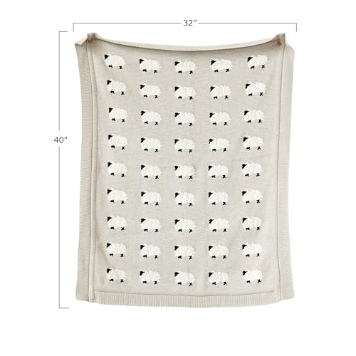 Creative Co-Op Grey Cotton Knit Sheep Blanket - color: Gray, size: 40" L x 32" W