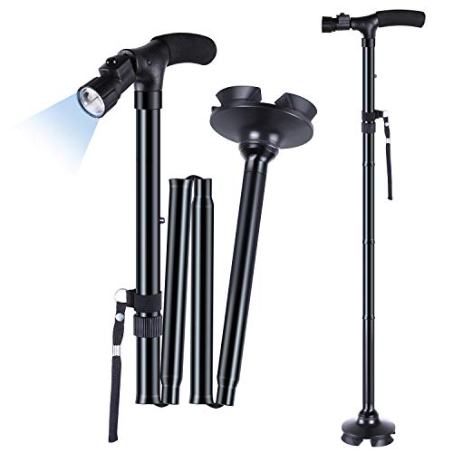 Ohuhu Walking Cane with LED Light, Folding Adjustable Free Standing Cane - style: 1 pack