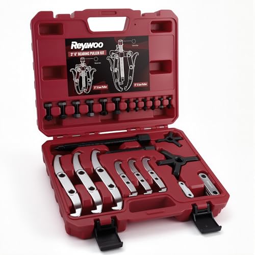 Reywoo Gear Puller Set, 3" and 6" Bearing Puller Kit for Pulley Gear Bearing Flywheel Removal, 2 Jaw & 3 Jaw Gear Puller with Reversible Jaws - size: Max External 3"&6"