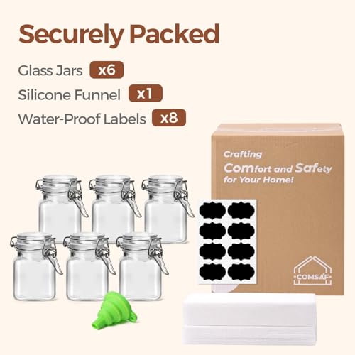 ComSaf Square Glass Spice Jars 4 oz 6 Pack with Labels and Funnel Set - size: 4oz*6