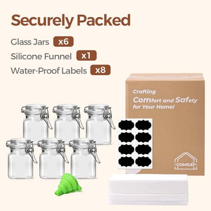 ComSaf Square Glass Spice Jars 4 oz 6 Pack with Labels and Funnel Set - size: 4oz*6