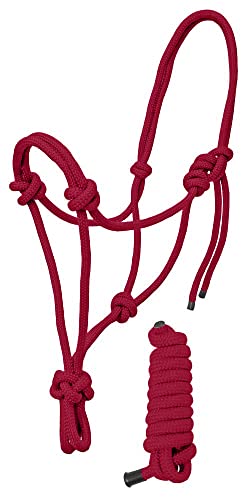 Resistance Plain Nylon Adjustable Rope Halter With Matching 6Ft Lead - color: Red