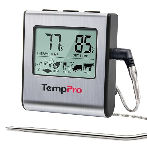 TempPro TempTrack Large LCD Digital Meat Thermometer for Cooking - color: Light Silver
