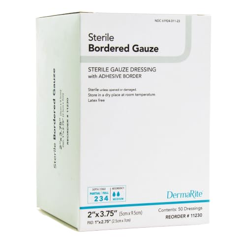 DermaRite Sterile Bordered Gauze Dressing with, 2 in, 3-3/4 in, 1 ct - size: 2 x 3.75 Inch, 50 Count