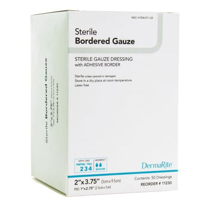 DermaRite Sterile Bordered Gauze Dressing with, 2 in, 3-3/4 in, 1 ct - size: 2 x 3.75 Inch, 50 Count