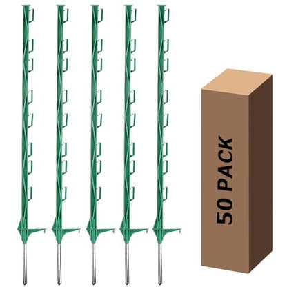 50 Pack 48'' Plastic Step-in Electric Fence Posts,Temporary Fence Stakes - color: Green, size: 50 Pack
