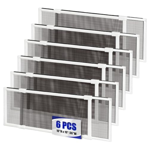 6 Pack Expandable Window Screen, 2 Way Adjustable Sliding Window Screen, Horizontal (10" H x 19" - 36" W), Horizontal and Vertical Adjustable, Replacement Screen for Window, Window Screens Mesh - size: 10"H x 19"-36"W