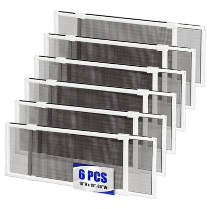 6 Pack Expandable Window Screen, 2 Way Adjustable Sliding Window Screen, Horizontal (10" H x 19" - 36" W), Horizontal and Vertical Adjustable, Replacement Screen for Window, Window Screens Mesh - size: 10"H x 19"-36"W