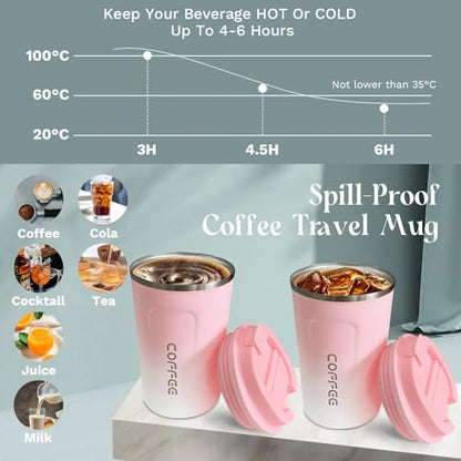 Insulated Travel Coffee Mug, Stainless Steel Coffee Cup with Leakproof Lid - color: 2nd-Pink White, size: 17 Ounces