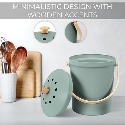 Beautiful Kitchen Compost Bin with Smell Proof Lid for Your Countertop - color: Sage