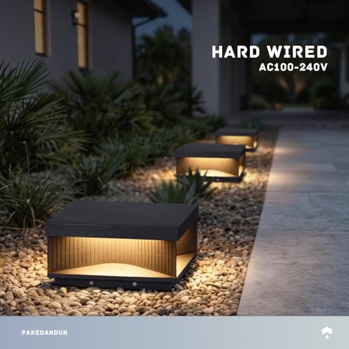 Outdoor Post Lights Hard Wired, 11.81" Glass Column Lights | IP54 Waterproof Pillar Light Electric, 3000K Warm LED Square Modern Lamp Posts Outdoor Lighting for Garden Entrance Patio