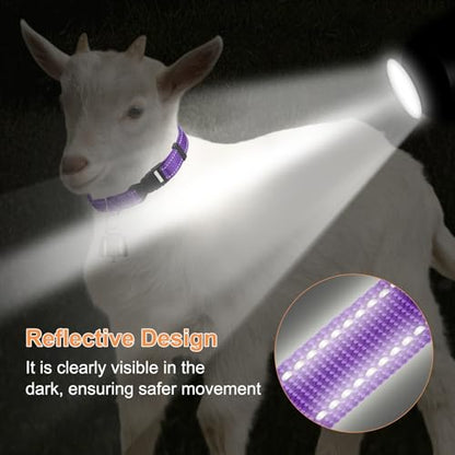 M METERXITY 6-Pack Reflective Goat Collars with Bells, 13.8"-20.5" Polyester Adjustable Pet Collar with Anti-Lost Grazing Copper Bell for Small Farm Animal/Sheep/Cow/Goat [Purple] - color: Purple