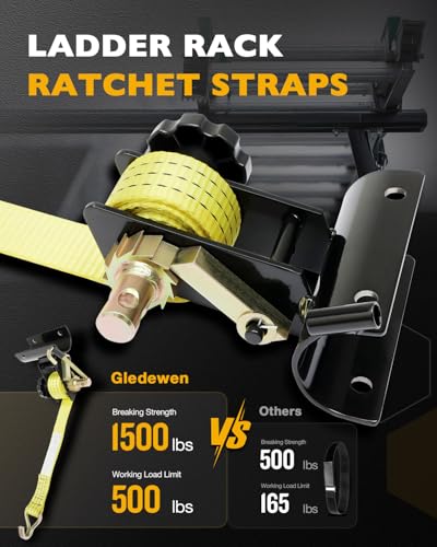 Ladder Rack Straps, Rack Ratchet Straps, Truck/Lumber/Pipe/Roof Rack Straps - color: Yellow (4 pcs), size: Black Round Tube