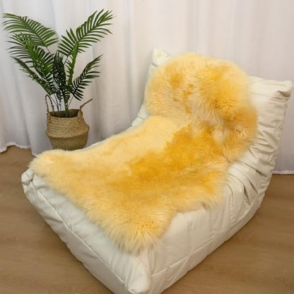 Luxury Beauty Genuine Sheepskin Rug Natural Wool Fluffy Rug|2*3 FT | Yellow Sheepskin Area Rug Warm In Winter,Cool In Summer For Living Room Bedroom Study Meeting Room Premium Fur Rug - color: Yellow, size: 2' x 3' (sheepskin)