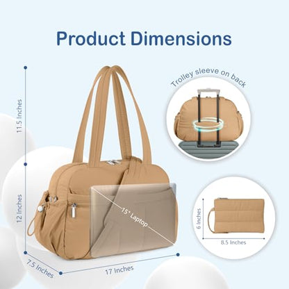 TOPDesign Travel Duffel Bag for Women, Puffer Gym Bag Sports Tote with Wet Pocket, Carry On Weekender with Luggage Sleeve (Khaki) - color: Khaki