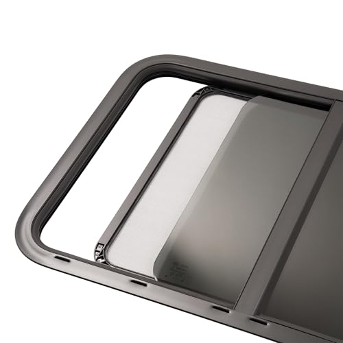 HECASA 35" W X 22" H RV Window Teardrop Horizontal Slide RV Window W/Trim Ring & Net Screen Fit for 1-1/2" Wall Cargo Travel Trailer, Camper, Cargo Van - size: 35" W x 22" H
