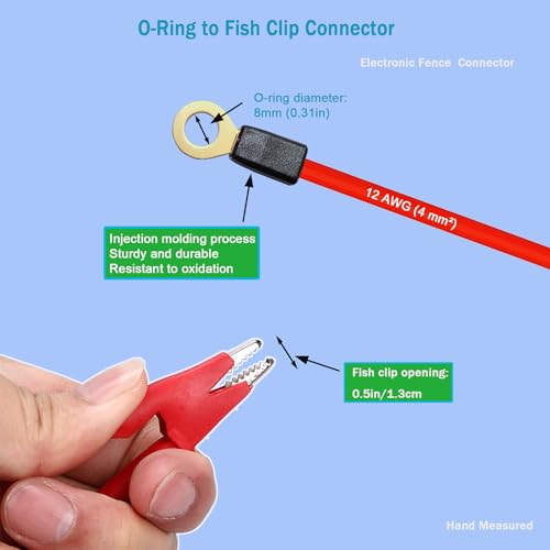 Electric Fence Wire Connectors Jumper Leads Cable Alligator Clips 2PCS | for Solar Fence Charger,Energizer Connector 3.28Ft - size: 16AWG