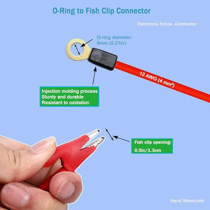Electric Fence Wire Connectors Jumper Leads Cable Alligator Clips 2PCS | for Solar Fence Charger,Energizer Connector 3.28Ft - size: 16AWG