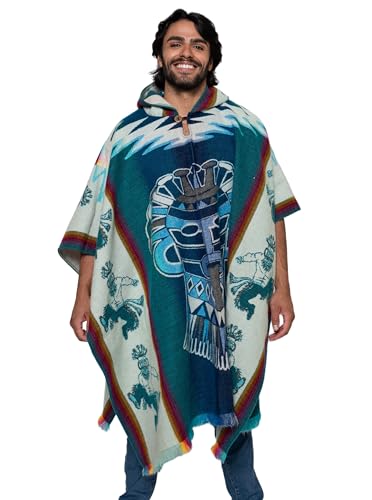 Alpaca Land, Handmade Ecuadorean Alpaca Wool Ponchos - color: Blue Machala