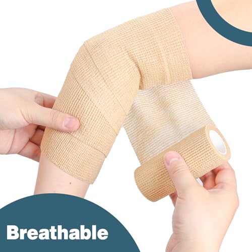 AZEN 9 Pack Self Adhesive Bandage Wrap, 4" X 5 Yards Elastic Cohesive Bandage Wrap, Skin Color Athletic Tape, Ankle Tape, Tattoo Grip Tape Wrap, Vet Wrap - color: Beige, size: 4IN - 9Pack