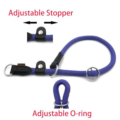 Braided Round Martingale Dog Collar, Training Collar with Slidable Stop Ring and Adjustable Stopper - Ideal for Small Dogs (S(1/4") - 14" Long, Purple) - color: purple, size: S(1/4") - 14" Long with stopper