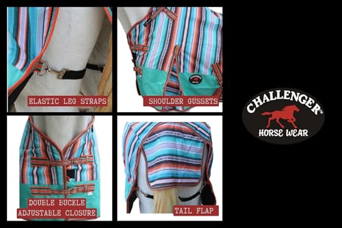 Challenger 1200D Turnout Heavy-Weight Bellyband Rain Horse Winter Blanket Serepe 5B109 - color: Fiesta Serape, size: 66 inches