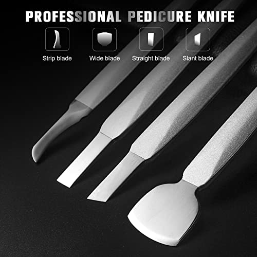 FERYES Pedicure Knife Ingrown Toenail Kit, 4 PCS Professional Pedicure Tool Kit, Top Notch Foot Blade (Leather case included) - size: 4PCS