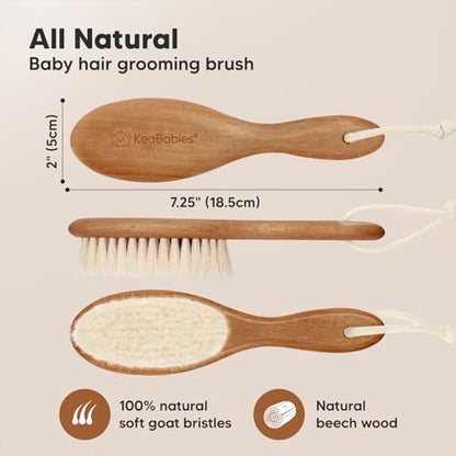 KeaBabies Baby Hair Brush and 3-Pack Baby Swaddle Sleep Sacks - Kids Hairbrush with Soft Goat Bristles - Newborn Swaddle Sack - Newborn Cradle Brush Set
