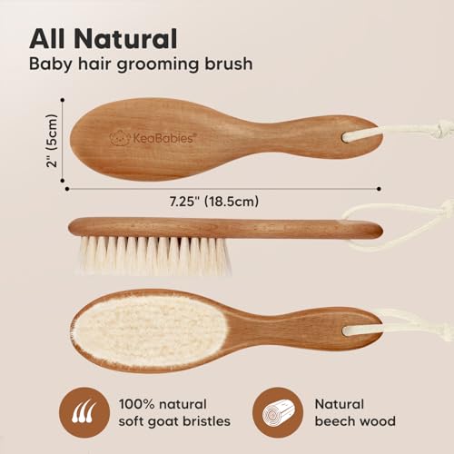 KeaBabies Baby Hair Brush and KeaBabies Diaper Caddy Organizer - Wooden Brush with Soft Goat Bristles, Organizer for Nursery, Cradle Cap Hairbrush