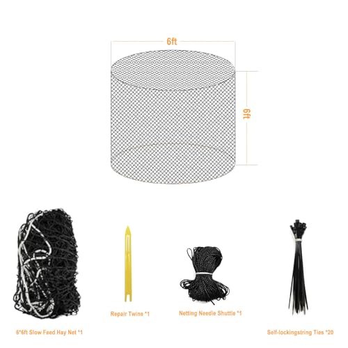 6x6 Ft Hay Nets for Horses: Round Bale Hay Net for Slow Feed, 1.75-inch Square Mesh