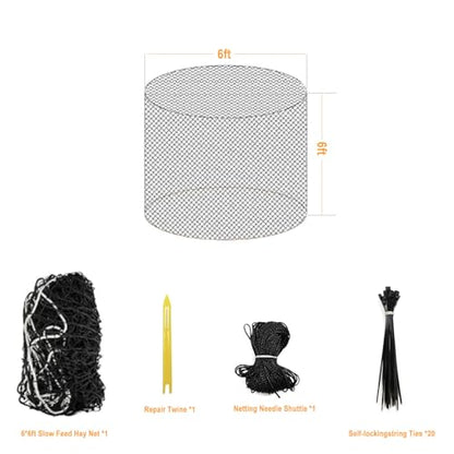 6x6 Ft Hay Nets for Horses: Round Bale Hay Net for Slow Feed, 1.75-inch Square Mesh