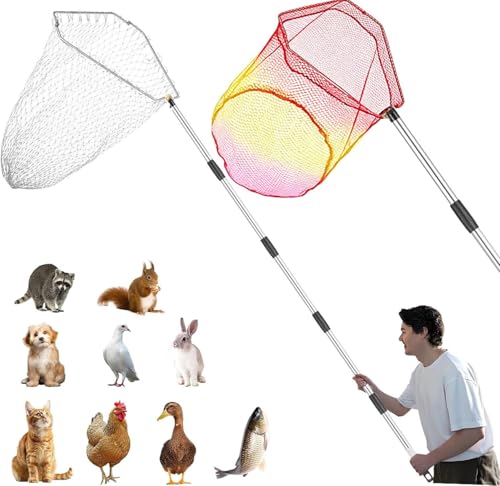 Chicken Catching Net 2 Pcs, Bird Catching Net, 32" to80 Animal Catching Net | Chicken Net Stainless Steel Poultry Catcher for Catching Small Chicken, Goose, Ducks, Fish, Birds(2 Nets, 1 Pole Included)