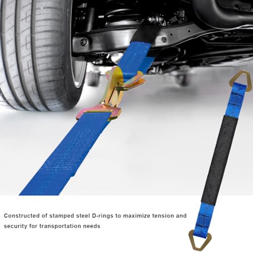 2" × 29" Premium Axle Tie Down Strap with D Rings, Heavy Duty Auto Axle Straps with Protective Sleeves 6614 Lb. Capacity, Adjustable Tire Strap Tie Down for Securing Car Transport (Blue) - color: Blue