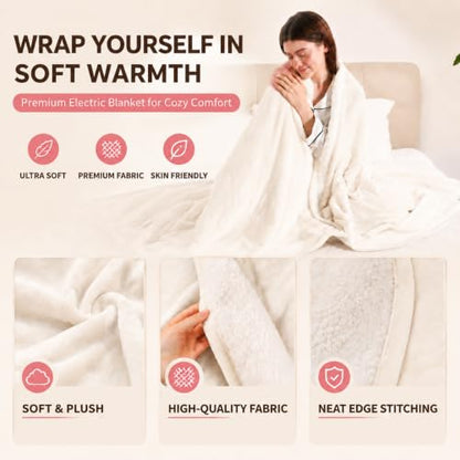 Heated Blanket Throw, 50"x60", White - color: White, size: Throw-50"x60"